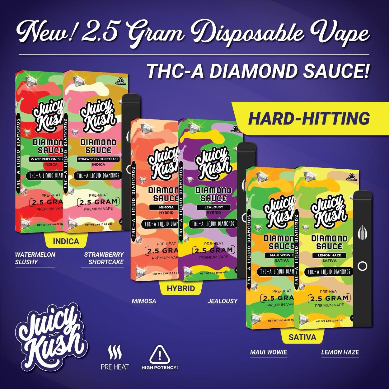 JUICY KUSH 2.5g THCA DIAMOND SAUCE Disposables